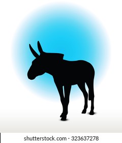 Vector Image, donkey silhouette, in standing pose, isolated on white background