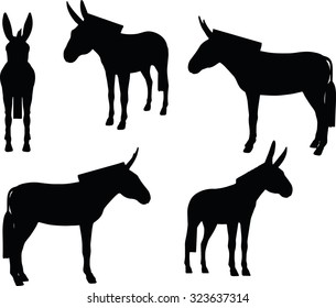 Vector Image, donkey silhouette, in standing pose, isolated on white background
