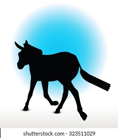 Vector Image, donkey silhouette, in trot pose, isolated on white background