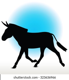 Vector Image, donkey silhouette, in trot pose, isolated on white background 
