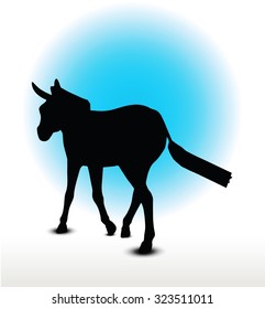 Vector Image, donkey silhouette, in walk pose, isolated on white background