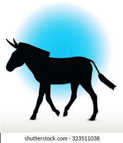 Vector Image, donkey silhouette, in walk pose, isolated on white background
