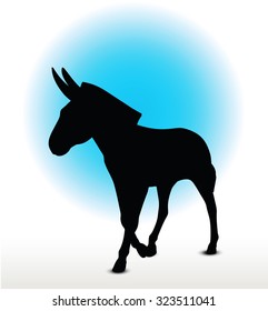 Vector Image, donkey silhouette, in walk pose, isolated on white background