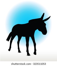 Vector Image, donkey silhouette, in walk pose, isolated on white background
