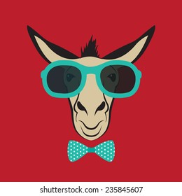 Vector image of a donkey wearing blue glasses.