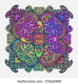 Vector Image Doodle, drawing the mandala. Square ornament. It can be used as a decorative design element for coloring books.
