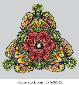 Vector Image Doodle, drawing  the mandala. triangular pattern. It can be used as a decorative design element for coloring books.
