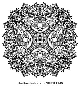 Vector Image Doodle, drawing  the mandala. Magen David. It can be used as a decorative design element for coloring books.
