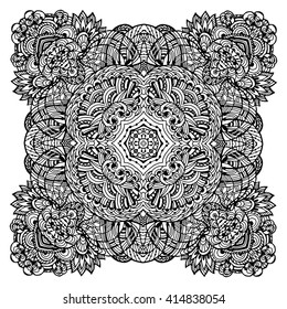 Vector Image Doodle, drawing the mandala. Square ornament. It can be used as a decorative design element for coloring books.