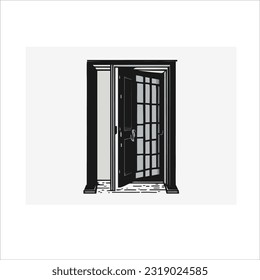 vector image of door, black color, white background.