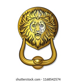 Vector image of a door hammer in the form of a Golden lion head