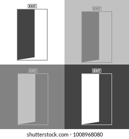 Vector image of a door with an inscription exit. Vector white  set icon on white-grey-black color