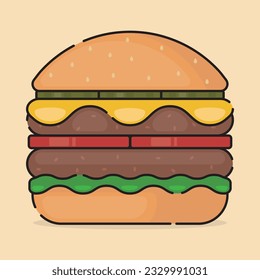 vector image of double burger in flat color style