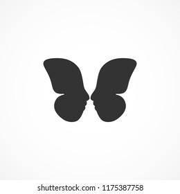 Vector image double exposure butterfly or people looking at each other.