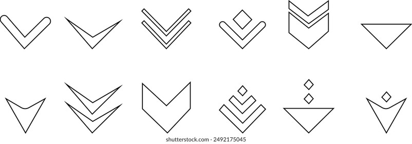 vector image of a downward arrow set, The image represents the concept of downwards concepts in a commercial context. Used in various webs ,templates, mobile etc. Isolated on transparent background.