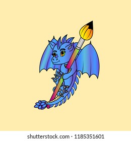 vector image dragon and brush
