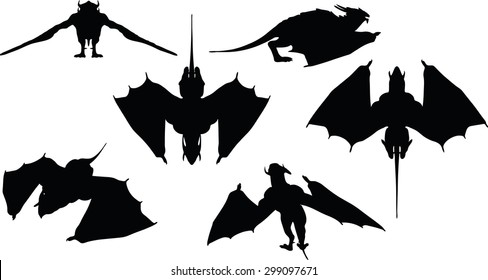 Vector Image - dragon silhouette with fully fold wings isolated on white background