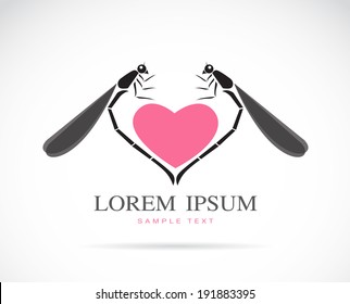 Vector image of a dragonflies and heart on white background