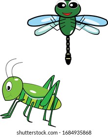 vector image of dragonfly and grasshopper