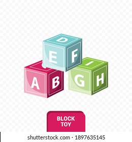 Vector image. Drawing of a block toy with letters.