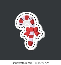 Vector image. Drawing of a Christmas candy with a mask. Sticker to decorate.