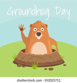 Vector image, drawing to the day of the celebration of Groundhog. Celebratory background. Festival beginning of spring.