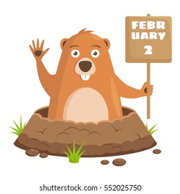 Vector image, drawing to the day of the celebration of Groundhog. Celebratory background. Festival beginning of spring.