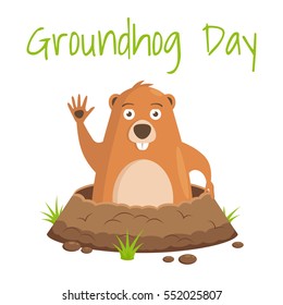 Vector image, drawing to the day of the celebration of Groundhog. Celebratory background. Festival beginning of spring.