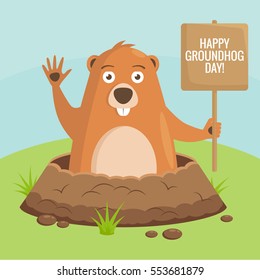 Vector image, drawing to the day of the celebration of Groundhog. Celebratory background. Festival beginning of spring.