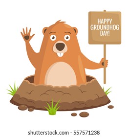 Vector image, drawing to the day of the celebration of Groundhog. Celebratory background. Festival beginning of spring.