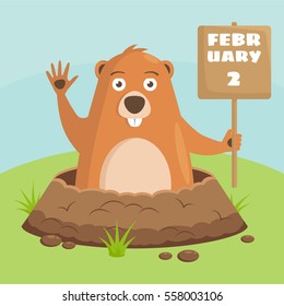 Vector image, drawing to the day of the celebration of Groundhog. Celebratory background. Festival beginning of spring.