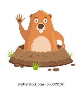 Vector image, drawing to the day of the celebration of Groundhog. Celebratory background. Festival beginning of spring.