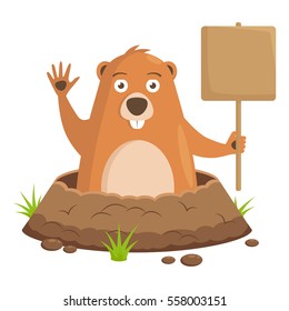 Vector image, drawing to the day of the celebration of Groundhog. Celebratory background. Festival beginning of spring.