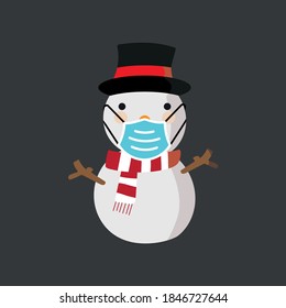 Imagen vectorial. Dibujo de un muñeco de nieve gracioso con una máscara. Imagen para decorar.