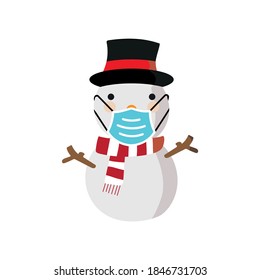 Vector image. Drawing of a funny snowman with a mask. Image to decorate.