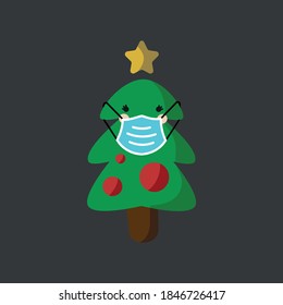 Vector image. Drawing of a nice Christmas tree with a mask. Image to decorate.