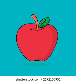 Vector image or drawing of a red apple on a blue background with shadows