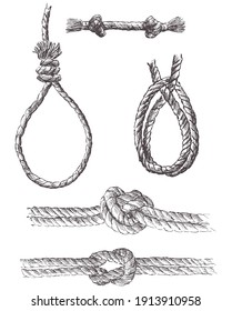 Imagen vectorial de varios nudos marinos extraídos de la cuerda de manipulación