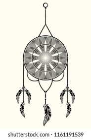 Vector image of Dreamcatcher. Sacred symbol of the shaman. Sacred geometry. Totemic ornament. Vector illustration.
