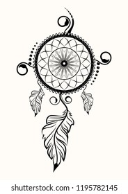 Vector image of Dreamcatcher. Sacred symbol of the shaman. Sacred geometry. Totemic ornament. Vector illustration.
