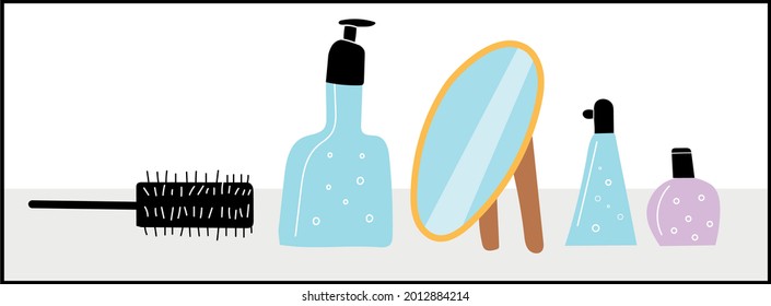 
Vector image of a dressing table. accessories for make-up, beauty salon