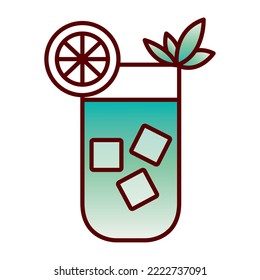 vector image of drinks icon with ice and lemon and mint leaves with white background