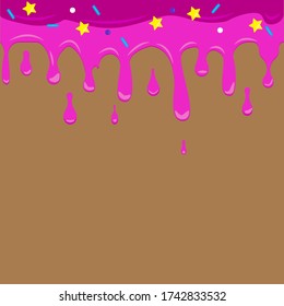 Imagen vectorial de gotas de crema fundida en un pastel. Amor rosa. Plantilla de stock.
