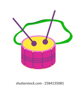 Vector image of drum for Mardi Gras carnival. Colorful logo of a musical instrument for a party. Icon isolated on white background