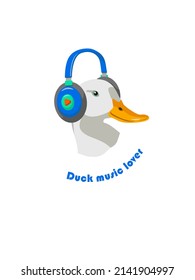 Vektorbild. Ente in Kopfhörern hört Musik.