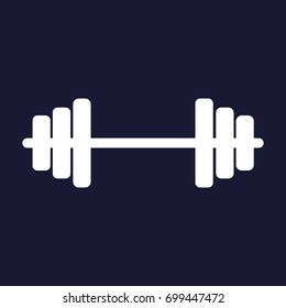 Vector image dumbbells.  White vector icon on dark blue background.