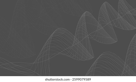 Vector image with a dynamic flow of gray lines in 3D perspective. Suitable for creating energetic and modern designs.