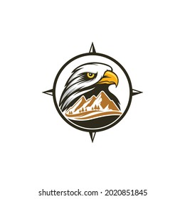 vector image of an eagle combined with a compass and a mountain into one unique and interesting concept 