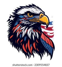 vector image eagle icon with blue, red and star colors