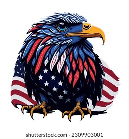 vector image eagle icon with blue, red and star colors